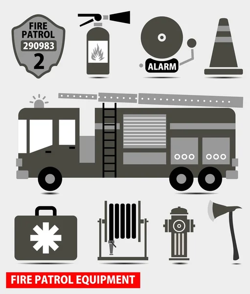 Illustration vectorielle silhouette noire équipement de lutte contre l'incendie — Image vectorielle