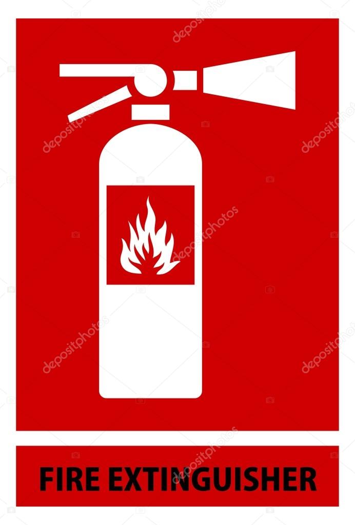 Fire extinguisher sign isolated on red background