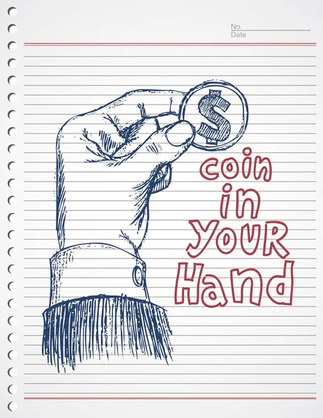 Doodle hand och dollar mynt — Stock vektor