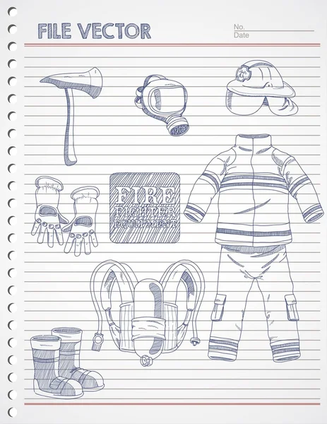 Brandweerman apparatuur Doodle — Stockvector
