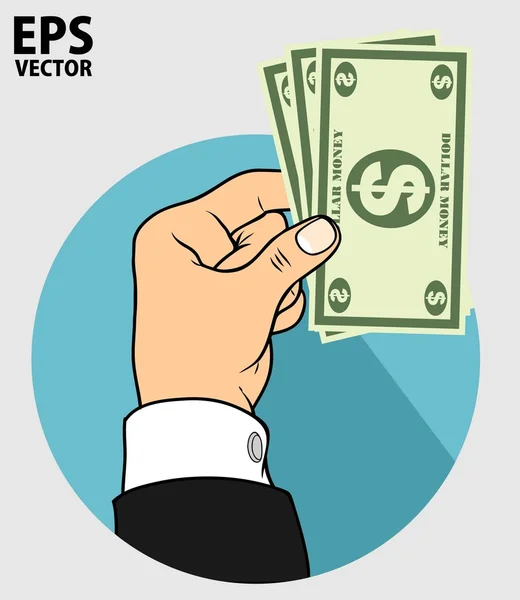 Dinero de mano y dólar — Vector de stock