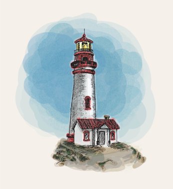 Deniz feneri suluboya vektör
