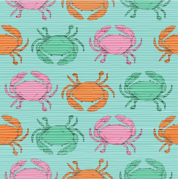 Doodle crab fun pattern with stripe — Stock Vector