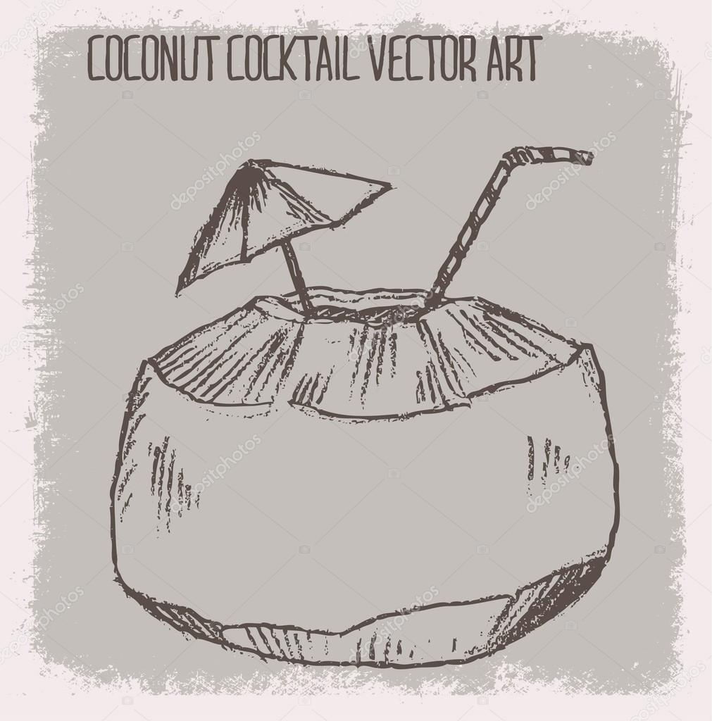 COCONUT COCKTAIL, WITH DOODLE VECTOR ILLUSTRATION OR BACKGROUND