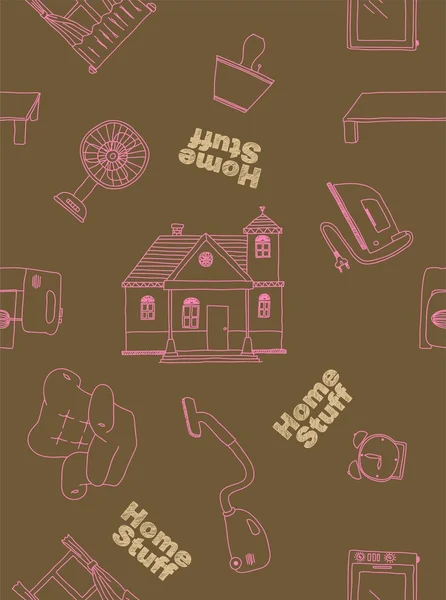 Σπίτι πράγματα doodle τέχνης μοτίβο — Διανυσματικό Αρχείο