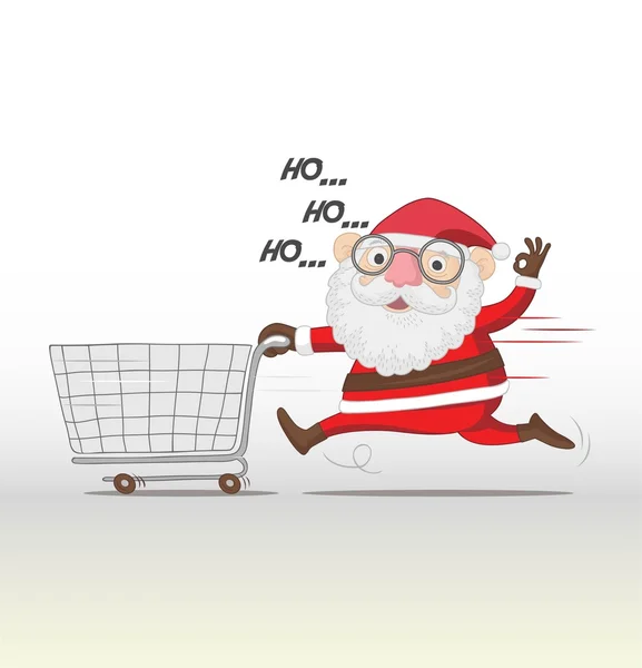 Weihnachtsmann läuft mit Einkaufswagen — Stockvektor
