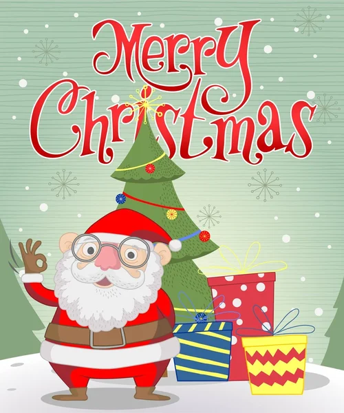 Santa clause and christmas cartoon greeting card — Stockvector