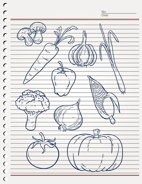 Set sketsa atau bahan sayuran - Stok Vektor