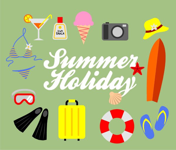 Flat icons set  of  planning a summer vacation