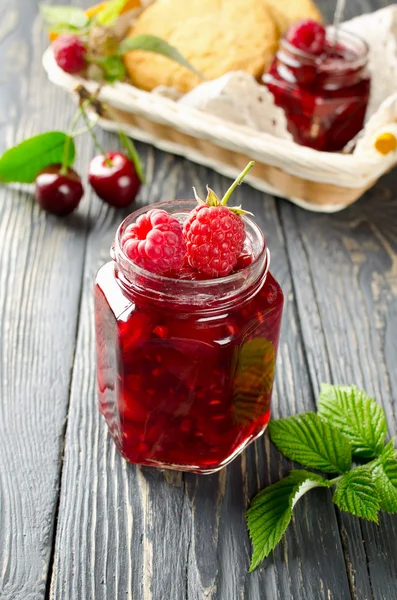 Cherry jam and raspberry — Stock Photo, Image