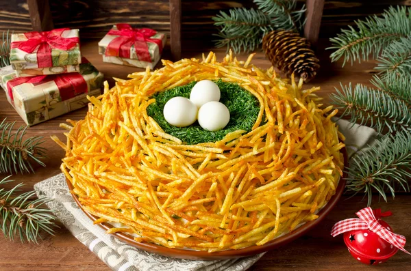 Salad "Nest grouse". Russian traditional salad — Stock Photo, Image