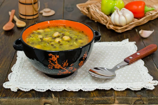 Sopa lentilhas vermelhas e pretas, grão de bico — Fotografia de Stock