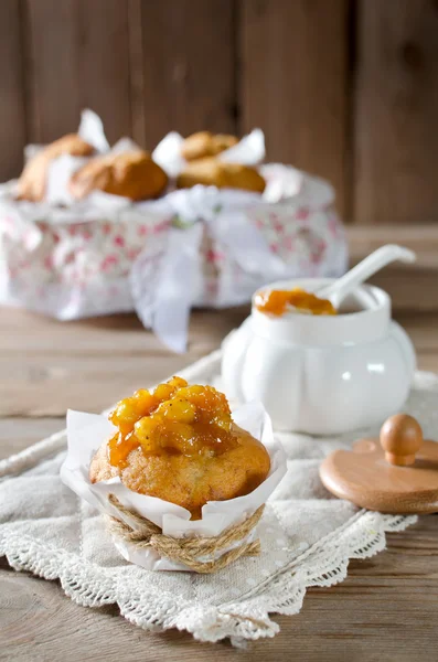 Banana muffins with banana jam — Stock Photo, Image