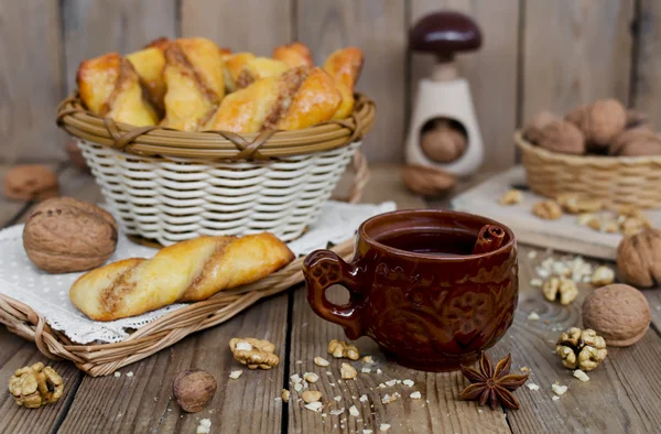 Homemade pastries with cheese and walnut stuffing — Stock Photo, Image