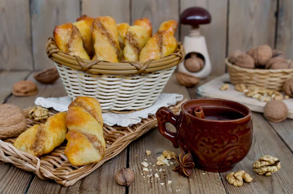 Homemade pastries with cheese and walnut stuffing — Stock Photo, Image