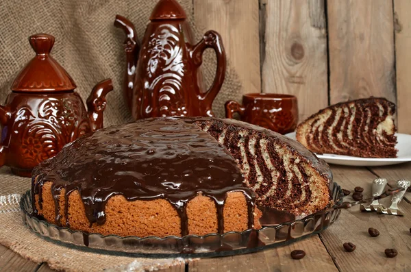 Pie Zebra with chocolate icing — Stock Photo, Image