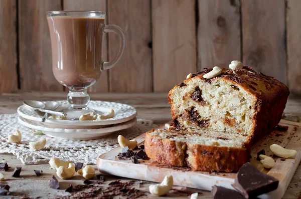 Banana cupcake with chocolate and cashew nut — Stock Photo, Image