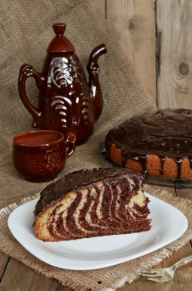 Pie Zebra with chocolate icing — Stock Photo, Image