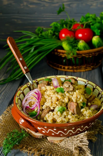Pearl barley with meat — Stock Photo, Image