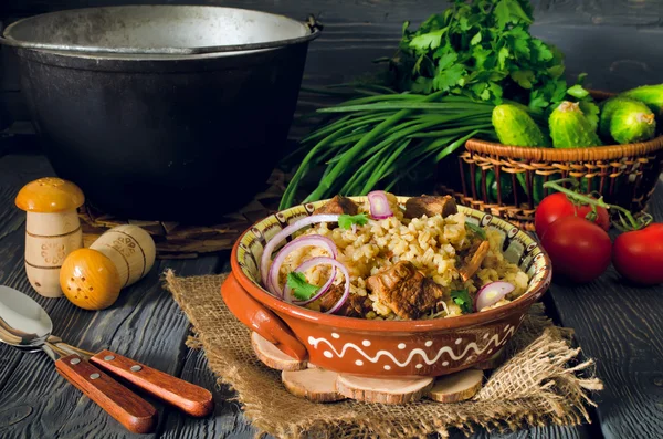 Pearl barley with meat — Stock Photo, Image