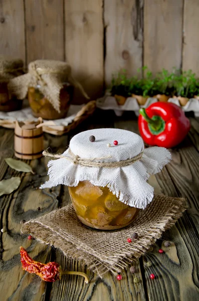 Canned meat in a glass jar — Stock Image Canned meat in a glass jar Stock Picture