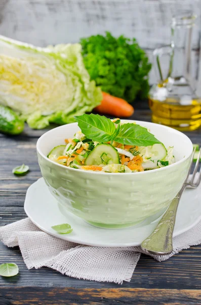 Zelný salát s okurkou a mrkví — Stock fotografie