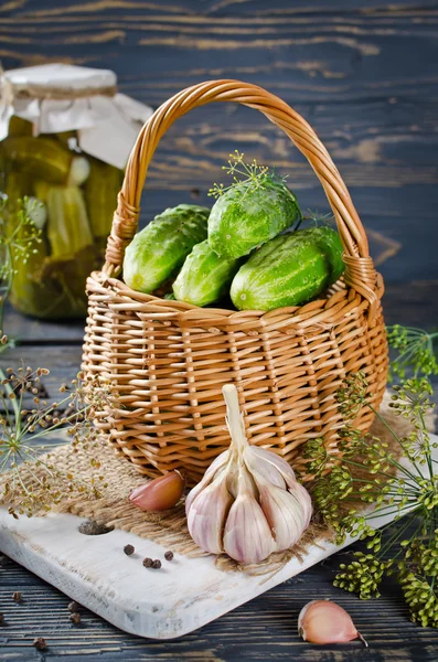 Fresh cucumbers in a basket — Stock Photo, Image