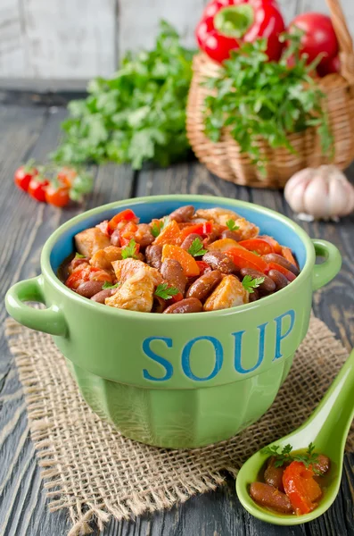 Vegetable stew with chicken and beans — Stock Photo, Image