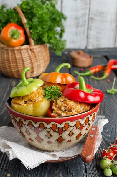 Peppers stuffed with rice and meat — Stock Photo, Image