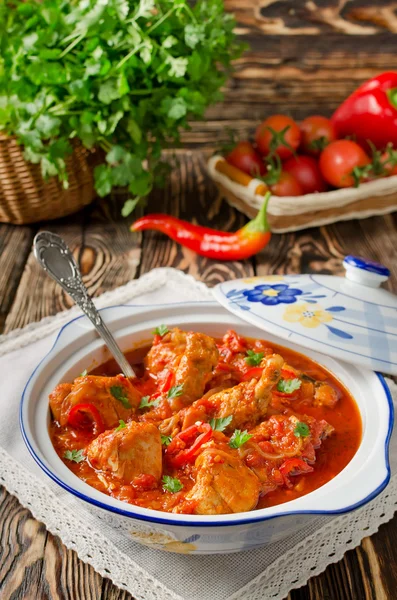 Chakhokhbili - chicken stewed with tomatoes — Stock Image Chakhokhbili - chicken stewed with tomatoes Stock Image