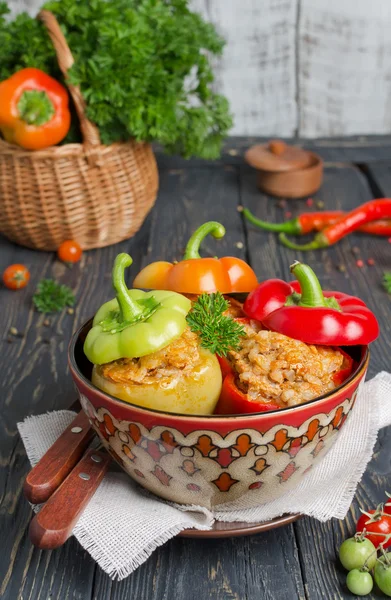Peppers stuffed with rice and meat — Stock Photo, Image