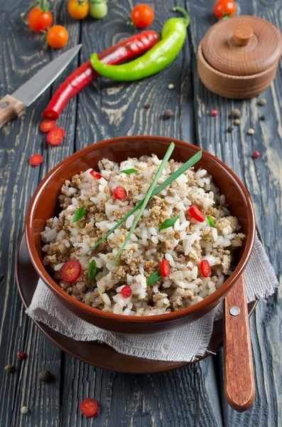 Arroz com carne picada — Fotografia de Stock