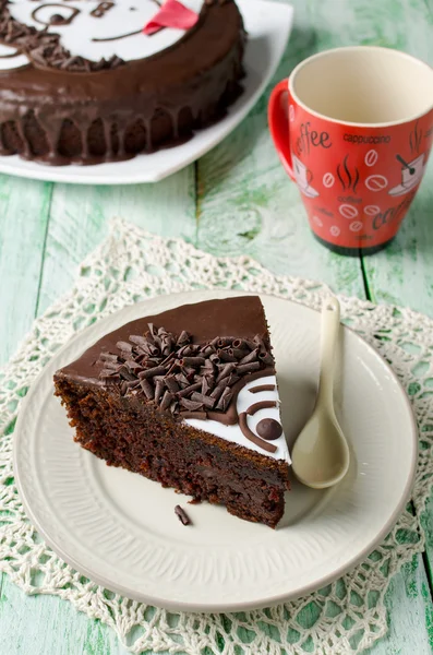 Piece of chocolate cake with banana — Stock Photo, Image