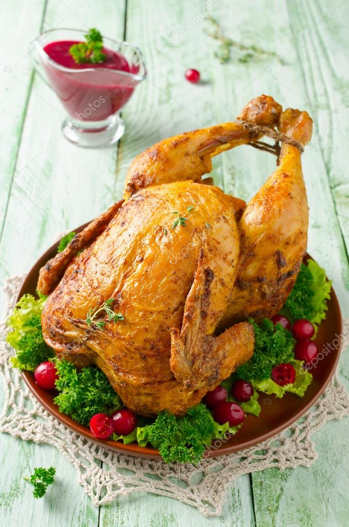Roast chicken with cranberry sauce