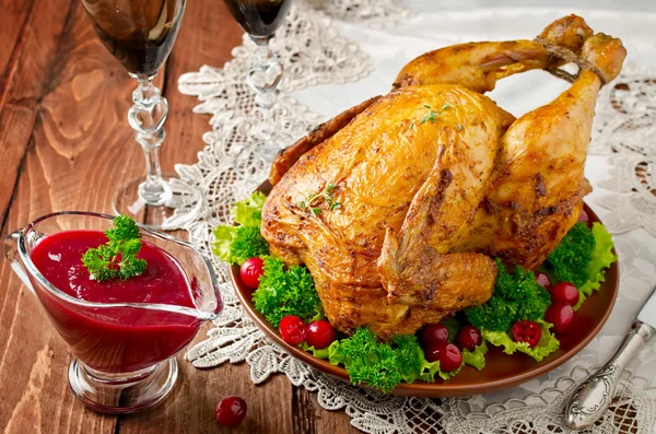 Roast chicken with cranberry sauce