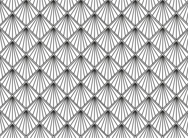 Kusursuz desen, geometrik desen. Duvarlar için duvar kağıtları. Rhombuses, 3 boyutlu illüzyon, siyah beyaz çizim. Replikler. Hayranlar.