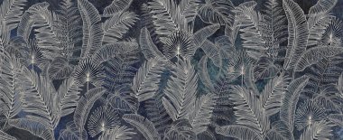 Palmiye yaprakları, palmiye dalları, soyut çizimler, tropik yapraklar..