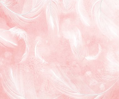 Watercolor with feathers. The background for the wall is watercolor feathers.Delicate background, photo wallpapers for the room.