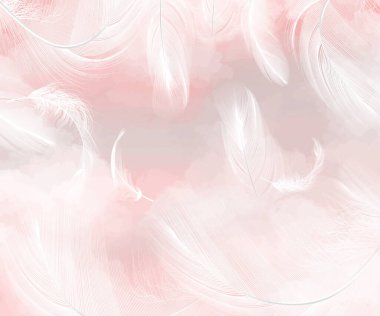 Watercolor with feathers. The background for the wall is watercolor feathers.Delicate background, photo wallpapers for the room.