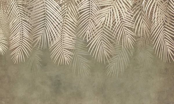Palm leaves, palm branches, abstract drawing, tropical leaves.