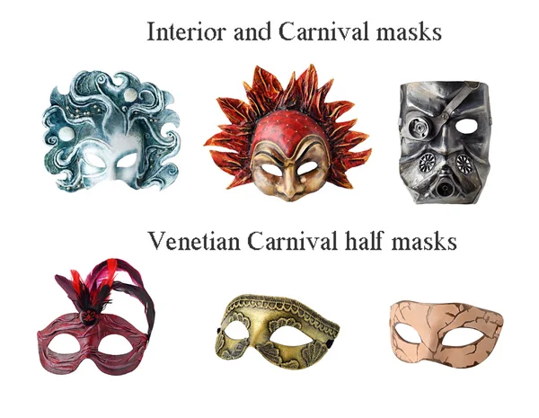 Set van 6 handgemaakte interieur en carnaval maskers — Stockfoto