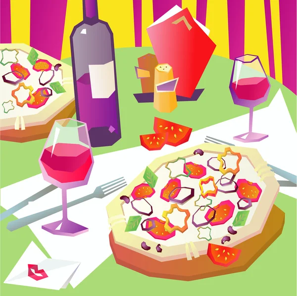 Pizza and Wine — Stock Vector