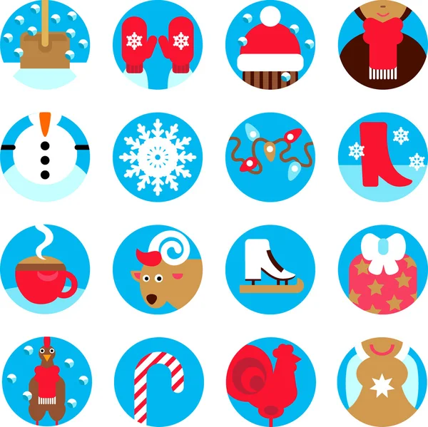 Winter holiday flat icons set — Stock Vector