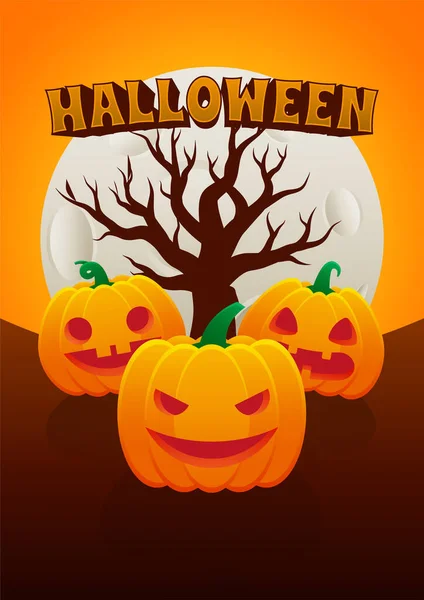 Halloween Event Poster Night Party Drie Jack Lantaarn Pompoen Griezelige — Stockvector