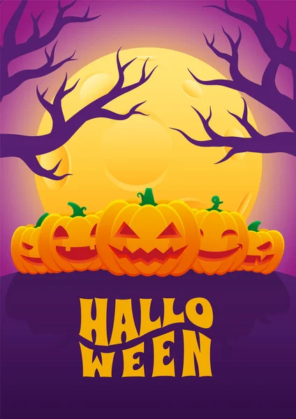 Halloween Event Poster Night Party Five Jack Lantern Pumpkin Creepy — стоковий вектор
