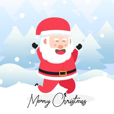 Kış manzaralı mutlu Noel Baba. Sevimli Noel Karakteri.