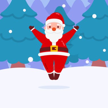 Noel Baba Karakteri Kar ve Kış Ormanı Düz Tasarım Çizimleriyle Gökyüzüne Yükseldi