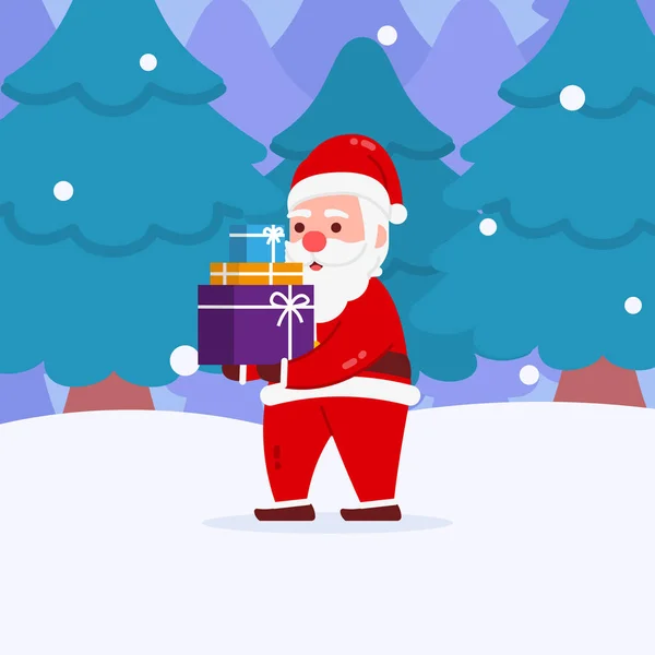 Weihnachten Santa Character Hand Voller Geschenk Box Mit Schnee Und — Stockvektor
