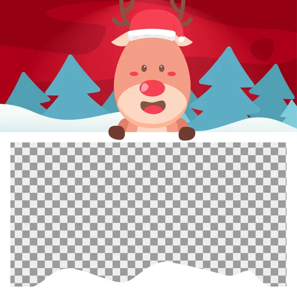 Merry Christmas Background Blank Photo Cute Reindeer Hiding Blank Boards — Stock Vector