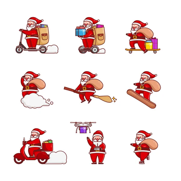 Lindo Santa Clause Navidad Regalo Entrega Diseño Conjunto Vector Ilustración — Vector de stock